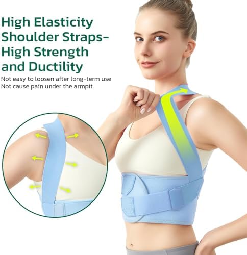 AOFIT Posture Corrector for Women, Upper Back Brace for Pain Relief Blue M
