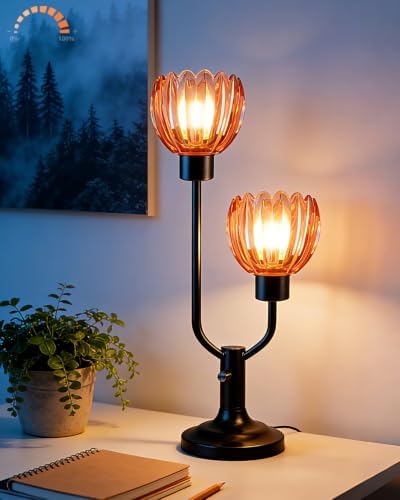 Mid Century Modern Flower Table Lamp for Living Room Dimmable Pink