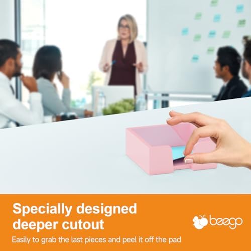Beego Sticky Note Holder Organizer - 3x3 in Lightpink Acrylic Notepad Holder Acrylic Sticky Note Dispenser Cute Memo Holder (NO PADS) for Dorm Room Office Desk Organization