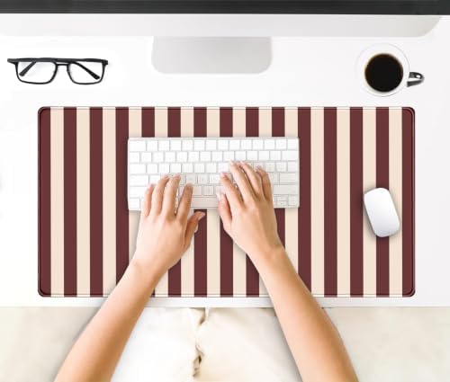Maroon Beige Striped Desk Mat Cute Pastel XXL Large Gaming Mouse Pad Desk Pad Kawaii Cozy Aesthetic Keyboard Laptop Computer Mat