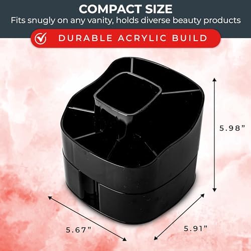 Masirs Small 360 Rotating Makeup Organizer, 5 Compartments, Square Black