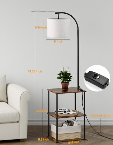 PARTPHONER Floor Lamp with Table, Night Stand with Lamp, Narrow Side Table with 3CCT LED Bulb, Small Coffee Table, Modern End Table with Storage Shelves for Living Room Bedroom Home Décor