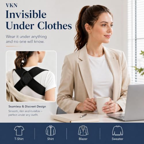 vkn Posture Corrector for Men and Women One-Piece Back Brace for Daily Workout & Gym - Breathable Elastic Spine Alignment Trainer for Men and Women Chest Straight, Straight BackAssist Straps (XXL)