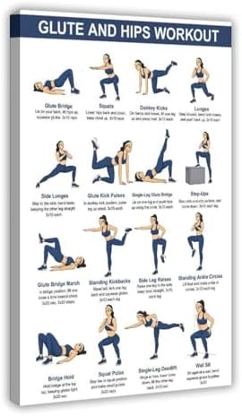 Glute And Hips Workout for Women Lower Body Exercise Chart Leg And Glute Home Gym Fitness Canvas Poster Wall Art for Living Room Bedroom Decor Frame 20x30inch