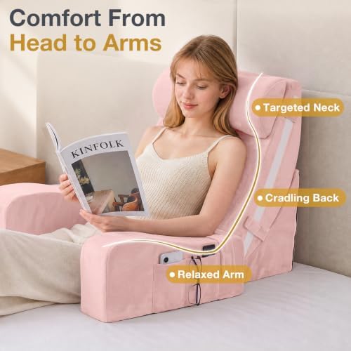 Sasttie 15-25 inch Adjustable Reading Pillow with Armrests, Pink