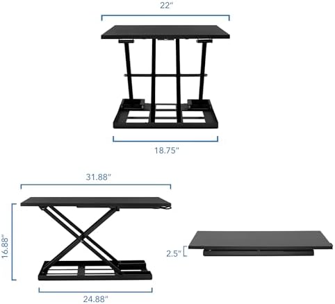 Mount-It! Standing Desk Converter 32" x 22" – Sit Stand Desk Riser with Gas Spring Lift, Slim 2.5" Low Profile, Height Adjustable Desktop Workstation, Preassembled Sit-Stand Solution for Home & Office