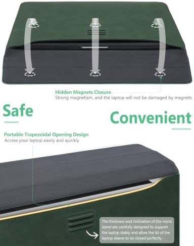 HYZUO 13 Inch Laptop Case Sleeve Bag with Adjustable Stand, Midnight Green