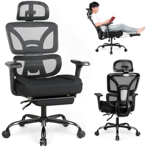 Ergonomic Office Chair with Footrest - High Mesh Back Computer Desk Chair