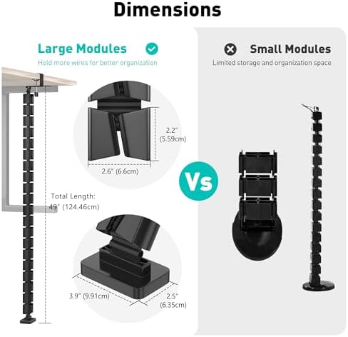 Clamp-On Cable Management Spine, No-Drill Vertebrae Wire Hider for Glass & Wood Standing Desks, Tool-Free Adjustable Desk-to-Floor Cord Organizer Snake with Non-Scratch Silicone Padding