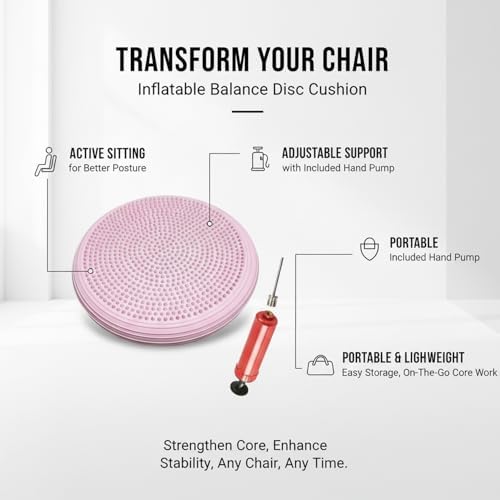 13-Inch Inflatable Wobble Cushion with Hand Pump, PVC Seat Disc for Active Sitting and Floor Workouts