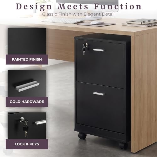 Lavish Home 2-Drawer Wooden File Cabinet with Lock, Black, 16” x 27”