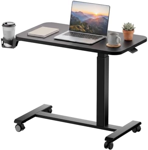 GTPLAYER Mobile Rolling Desk, Adjustable Height Laptop Table, 32 Inch Black