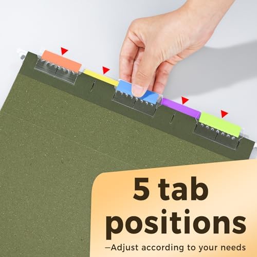 SUNEE Hanging File Folders, 25 Pack Reinforced Hang Folders Letter Size, Adjustable 1/5-Cut Tabs, Designed for Bulky Files, Filing Cabinet, Standard Green