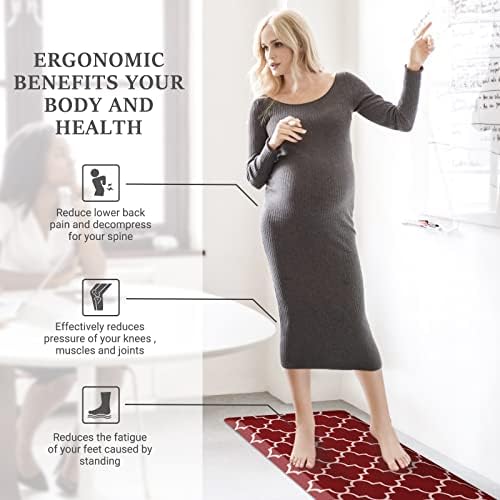 WISELIFE Kitchen Runner Rugs Anti-Fatigue mats, 17.3" x 39", 4/5 Inch, Red