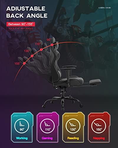 Ergonomic Big and Tall Gaming Chair - Massage Function, Lumbar Support, Footrest & Armrest - PU Leather Racing Style Chair for Adults