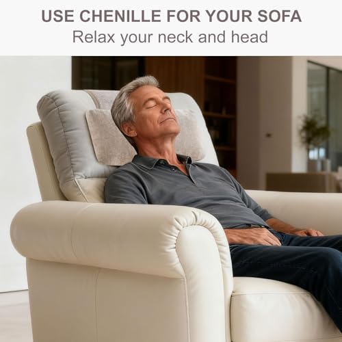 Chenille Neck Pillow for Sofa - Adjustable Headrest, Non-Slip Neck Support Cushion for Pain Relief, Comfortable Chair Pillow, Coffee