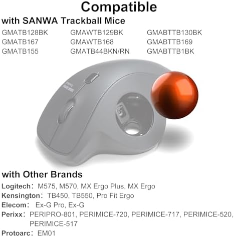 SANWA Trackball 34mm/1.34in, Replacement Ball for Logitech m575, m570, MX Ergo, Perixx, Kensington, Elecom, and Other Compatible Trackball Mouse, Glossy Orange