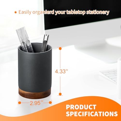 Ceramic Pen Holder for Desk, Pencil Cup, (Dark Grey, Set of 1)