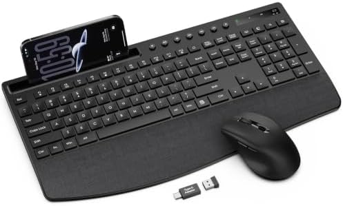Wireless Keyboard and Mouse Combo, Full Size with Wrist Rest, Trueque KM71