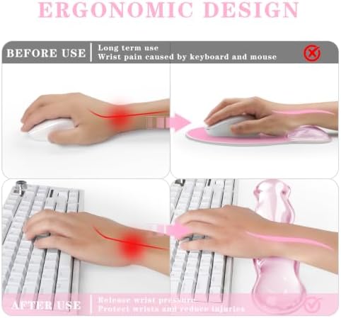 Gel Wrist Rest for Keyboard and Mouse Pad Set - Clear Pink