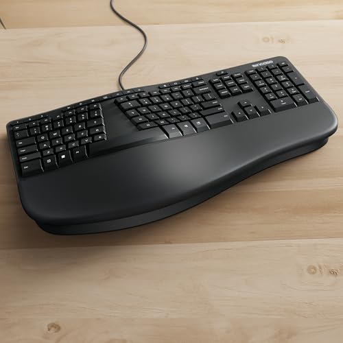 Incase Wired Ergonomic Keyboard – Designed by Microsoft – Refined Ergonomic Design, Built-in Shortcuts Keys, Layered Palm Rest for Wrist Support, Integrated Number Pad – French Canadian Layout