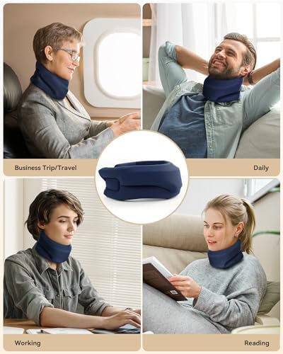 Neck Brace Cervical Collar - Neck Support Brace for Sleeping, Soft Foam Wraps Keep Vertebrae Stable and Aligned for Relief of Cervical Spine Pressure for Women & Men, (10.6-12.6 Inch) Blue