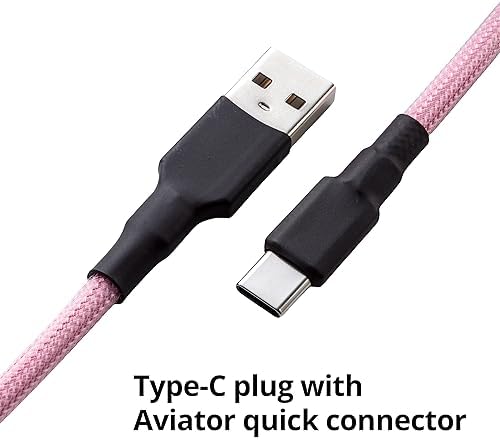 GUNMJO Pro Custom Coiled USB C Cable for Gaming Keyboard, Double-Sleeved Mechanical Keyboard Cable with Detachable Metal Aviator, 1.5M USB-C to USB-A, Black Pink