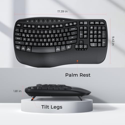 MEETION Ergonomic Wave Wireless Keyboard, Natural Typing Design, Black