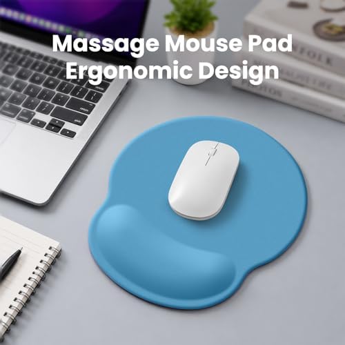 Mouse pad with Wrist Rest,Relieving Pain Memory Foam Computer pad, Ergonomic Desktop Mouse, Silicone Material Mouse pad, with Non-Slip PU Base (Blue)