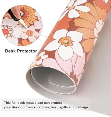 Faux Leather Large Mouse Pad, Office Desk Mat, 31.5"x15.7", Retro Flowers