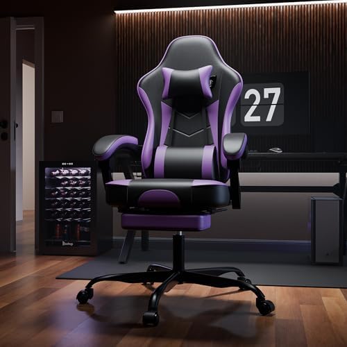 Ergonomic Gaming Chair for Adults with Footrest and Massage