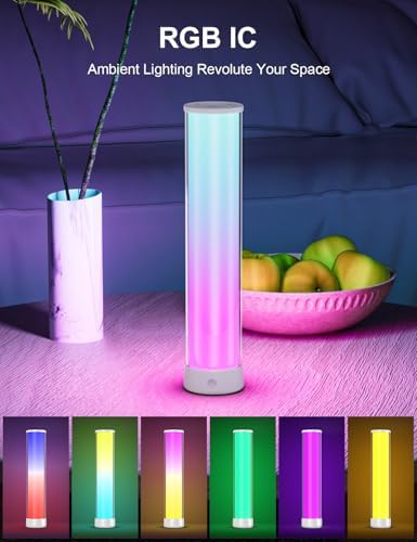 Rechargeable Table Lamp, RGB IC LED Light Bar, 1500 Lumens, APP & Remote Control Bedside Table Lamp with Music Sync, Color Changing Ambient Lighting for Bedside Table Desk Monitor Gaming White