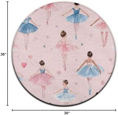 Large Home Decor Mat, Soft Round Yoga Carpet, Non Slip Machine Washable Kitchen Office Circle Rug Ballerina Girls Pink