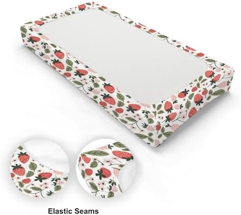 Cartoon Strawberry Flowers Leaves Baby Changing Pad Cover,Unisex Fruits Nursery Diaper Changing Table Pad Mat Sheet for Boys Girls-16x32