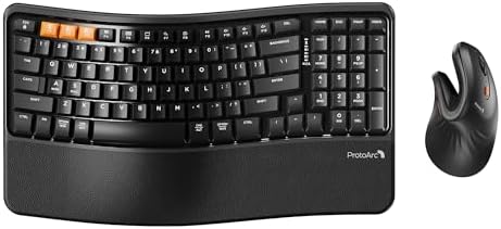 ProtoArc EKM02 Wave Keys Ergonomic Wireless Keyboard and Mouse, Black