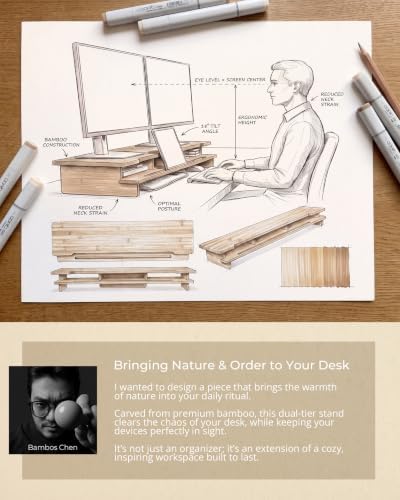 42.5” Dual Monitor Stand with Phone & Tablet Holder Desk Shelf