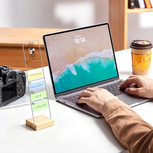 Sticky Note Holder, Monitor Memo Board, Acrylic Post It Note Holder with Wooden Base, Includes 100 Notes, Desk Organizer, Christian Quote “Your Word is A Lamp to My Feet and A Light to My Path”