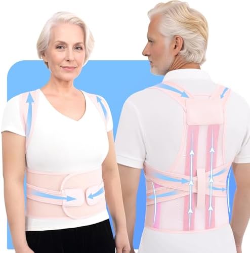 Back Brace Posture Corrector for Seniors Women and Men Upgraded Dynamic Traction Correction System Adjustable Shoulder Support Straightener Helps Reduce Upper Lower Back Pain Suitable for Hump Scoliosis Pink Medium