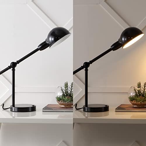 JONATHAN Y Curtis Task Lamp 20.25" Industrial Metal Adjustable USB, Black