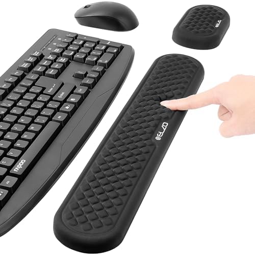 ELZO Wrist Rest for Keyboard and Mouse, Soft Memory Foam Wrist Support, Computer Ergonomic Wrist Support Pad, Non-Slip Wrist Rest for Computer Keyboard, Made Easy Typing & Relieve Wrist Pain(Black)