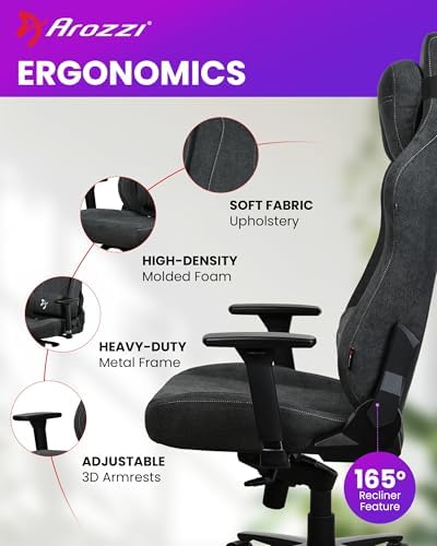 Arozzi Vernazza Soft Fabric Durable Upholstery Ergonomic Office and Gaming Chair with High-Level Features Like 3D Armrests and a Pro Mechanism Along with Soft Neck & Lumbar Support Pillows-Dark Grey