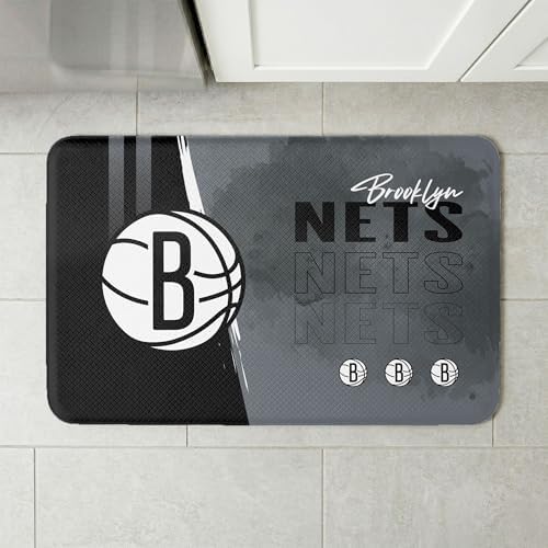 Northwest NBA Brooklyn Nets Embossed Anti-Fatigue Mat, Cushioned Kitchen Floor Rug, Non-Slip PVC Standing Comfort, 18 x 30 in