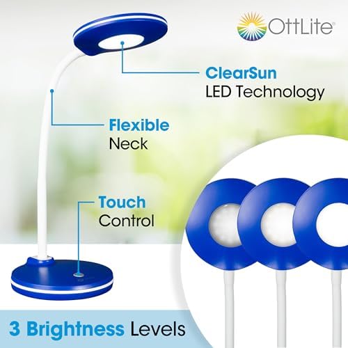 OttLite Study LED Desk Lamp, Blue and White