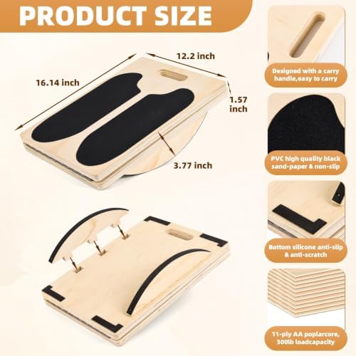 2-in-1 Slant Board & 180° Balance Board, Portable Adjustable Calf Stretch Board with Training Poster and Resistance Band, for Physical Therapy, Achilles Stretching