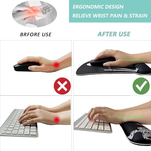 Keyboard Wrist Rest Pad Mouse Pad with Wrist Support Set of 3, Gaming Mousepad with Non-Slip Rubber Base, Ergonomic Memory Foam Mouse Cushion Support for Home Office Laptop Computer, Human Skeleton