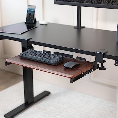 VIVO Dark Walnut Clamp-on 20 x 11 in Keyboard Tray, MOUNT-KB05ES-D