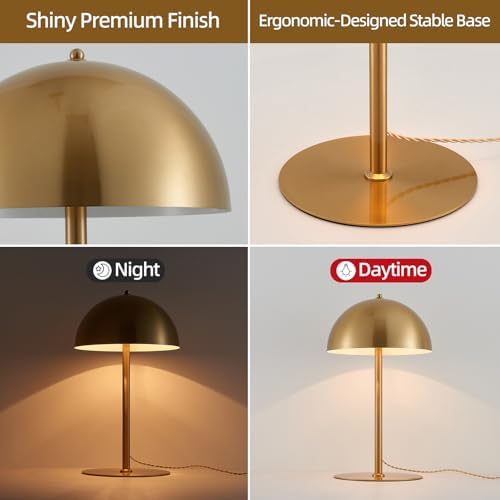 Metal Mushroom Table Lamp, 20.8" Gold Dome Table Lamp Bedside Lamp
