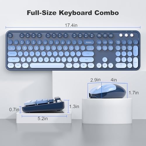 MOFII Wireless Keyboard and Mouse Combo, Full Size 2.4G Plug and Play Typewriter Retro Round Computer Keyboard and Mouse Set for Windows, Computer, Desktop, PC, Notebook - (Sea Blue Gradient)