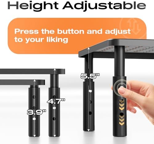 Computer Monitor Stand Riser for Desk, 3 Height Adjustable PC Laptop TV Desktop Monitor Stand Shelf, Metal Printer Table with Phone Holder, Stand Riser for Desk, Office Desk Organizers and Accessories, 1 Pack