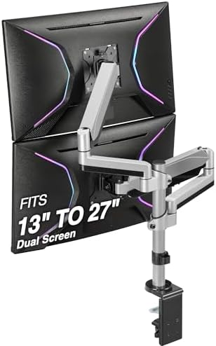 AVLT Dual Stacked Monitor Arm Desk Mount for 13-27" Screens - Silver